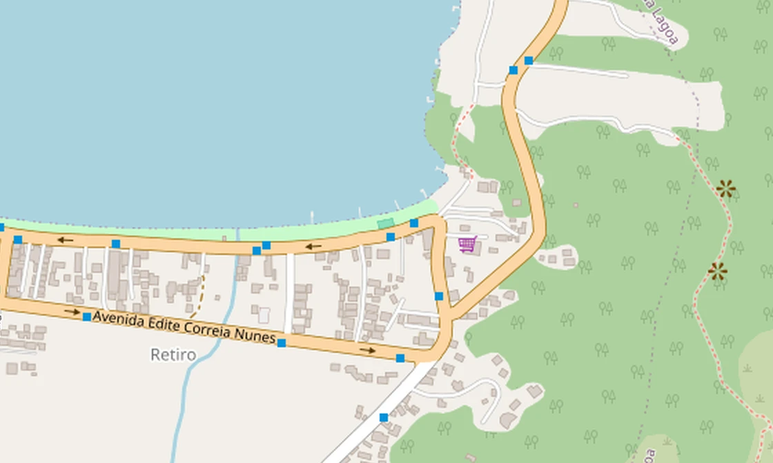 Map of Lagoa da Conceição, Florianópolis, showing the public beach volleyball courts on Avenida das Rendeiras.